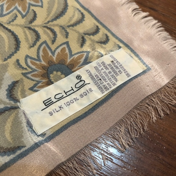 Echo Ice Blue Floral 100% Silk Scarf, vintage - Picture 5 of 6